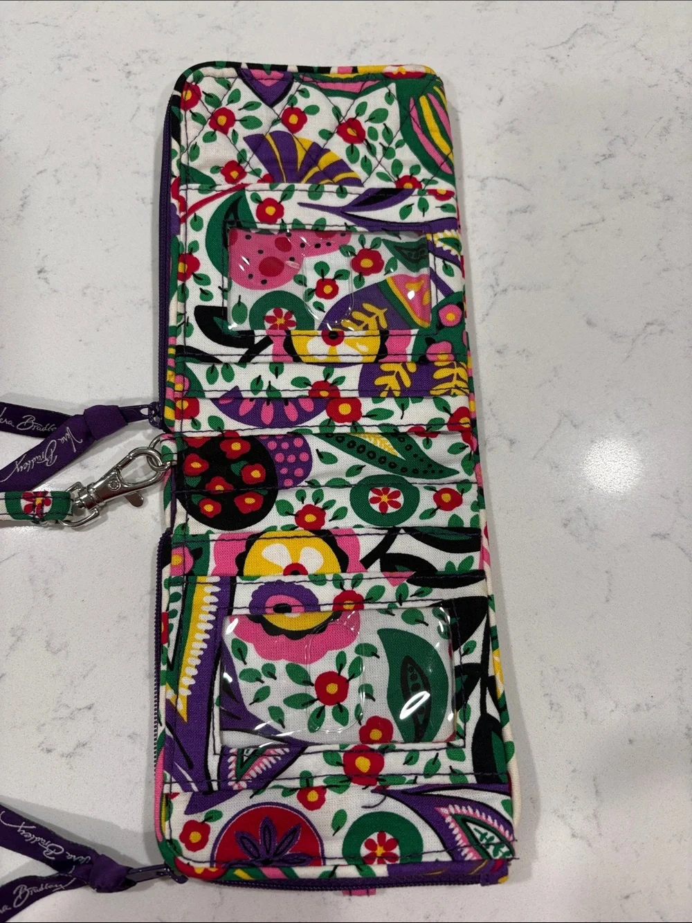 Vera Bradley Floral Quilted Wristlet in Green Pink Purple